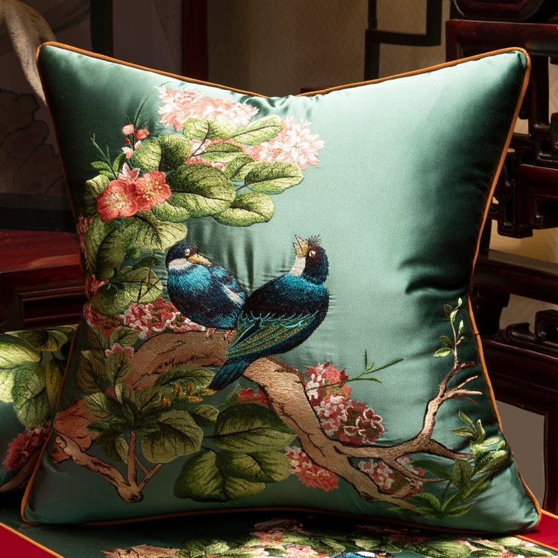 Pillow Insert 18X18 - Luxurious Embroidered Silk-like 2 Magpies Square