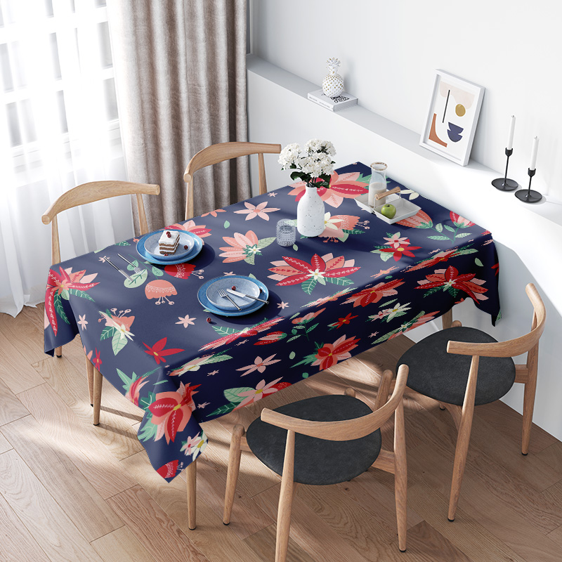 Home Textiles Com - Blue Floral TableclothModern Printed Table Cover
