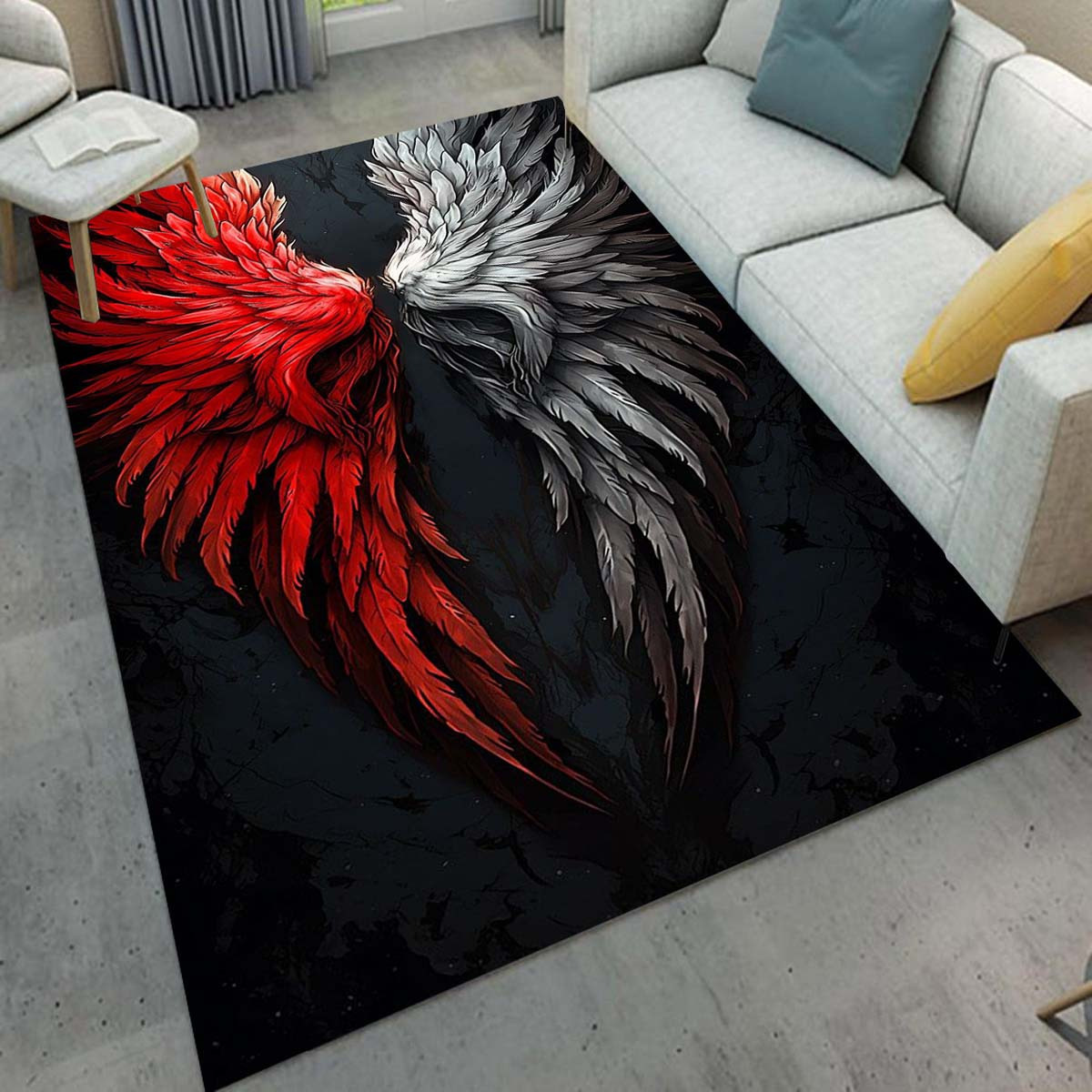 Home Art Textiles - Red and White Wings Rug Modern