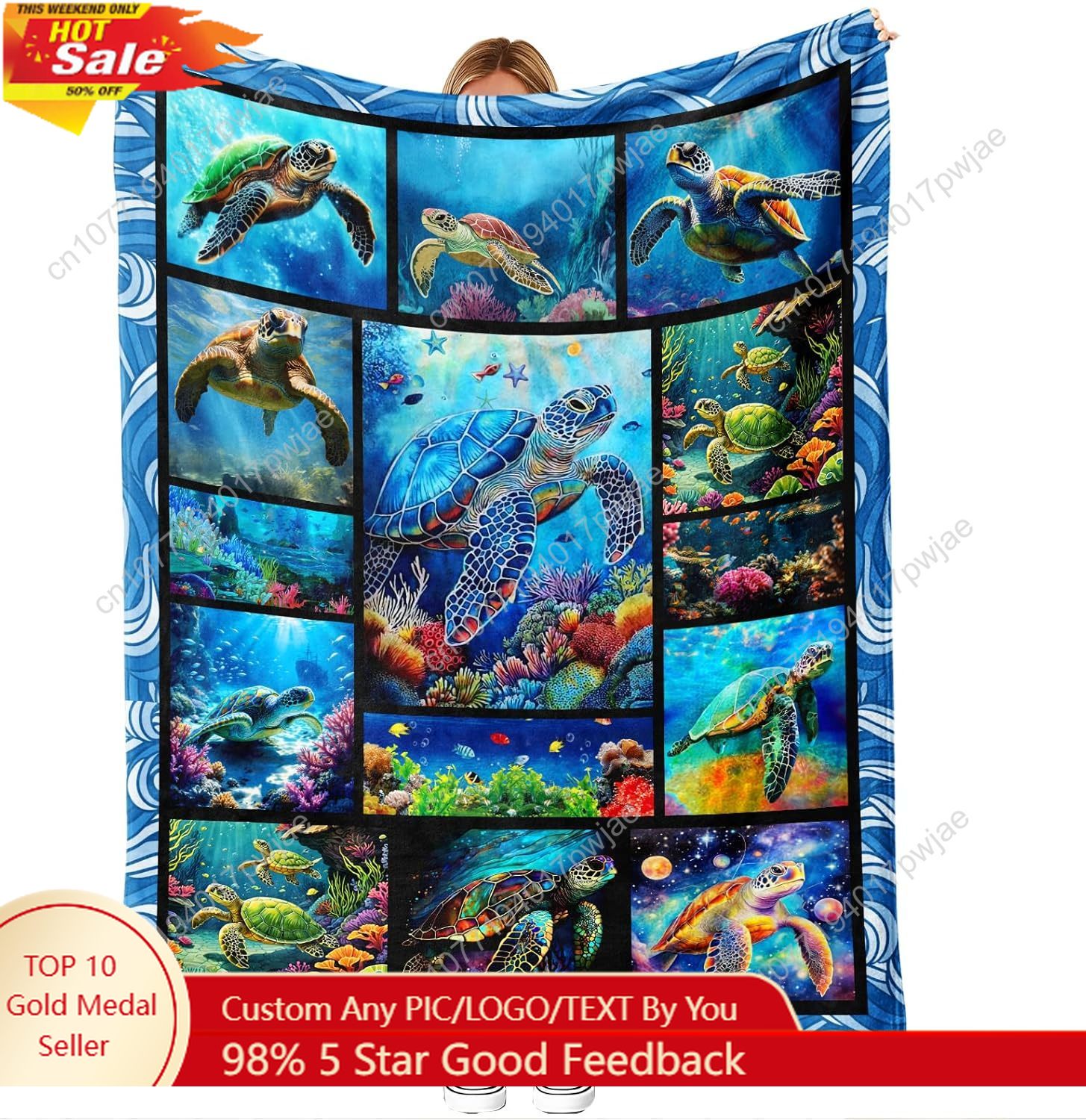 Sea Turtle Flannel Throw Blank - Home Art Textiles avis et prix