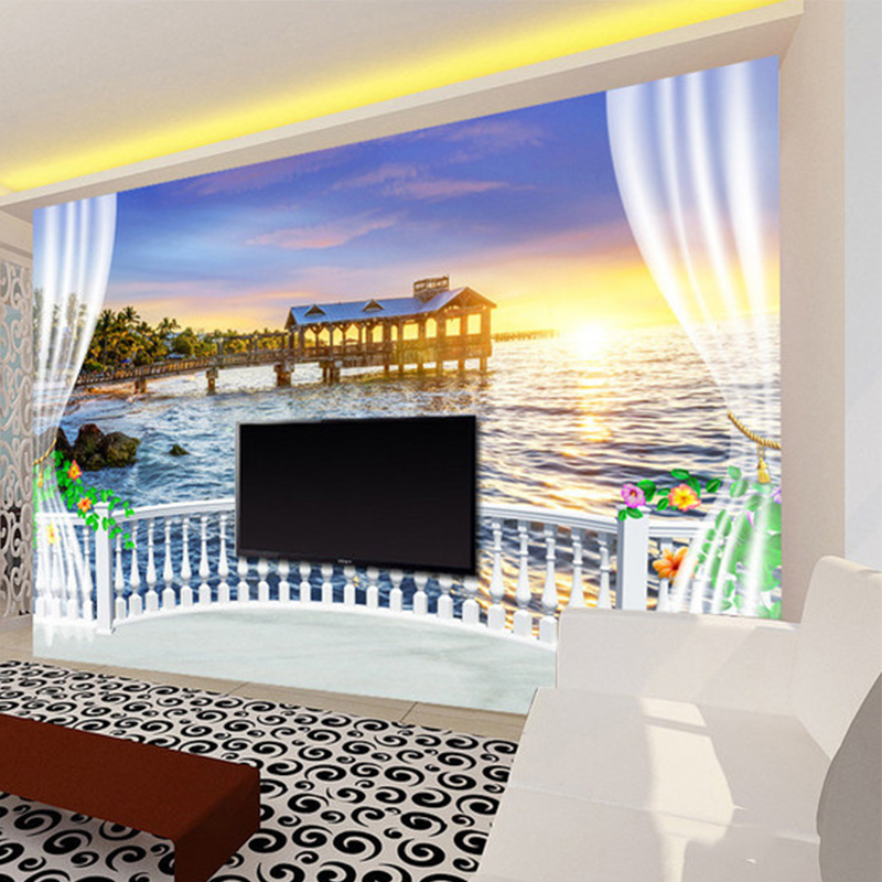 Custom Photo Wallpaper 3D Balc - Sunrise Home Textiles & Apparel avis et prix