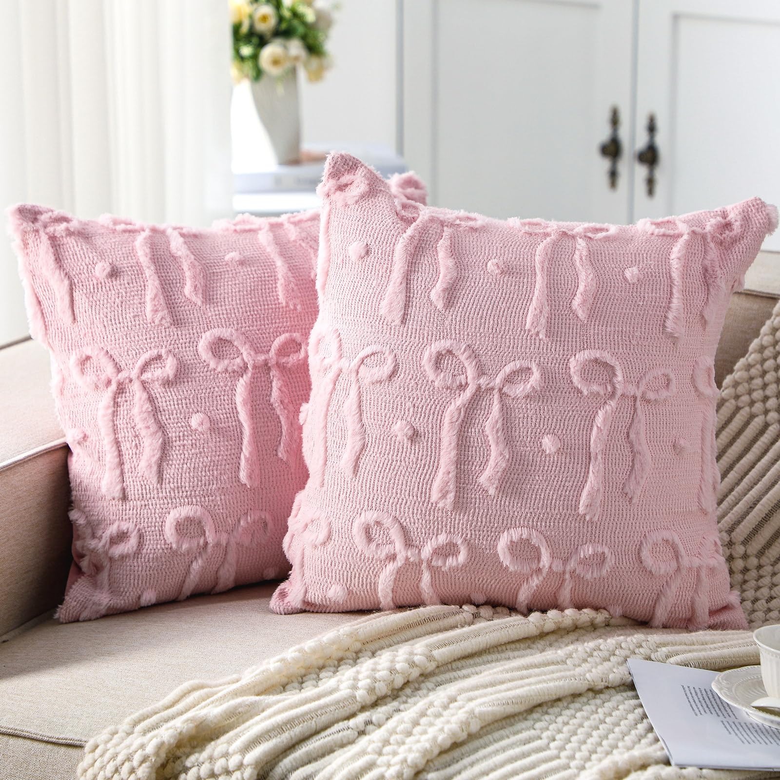Pink Bow Throw Pillow Covers 1 - Pillow Insert 18X18 avis et prix