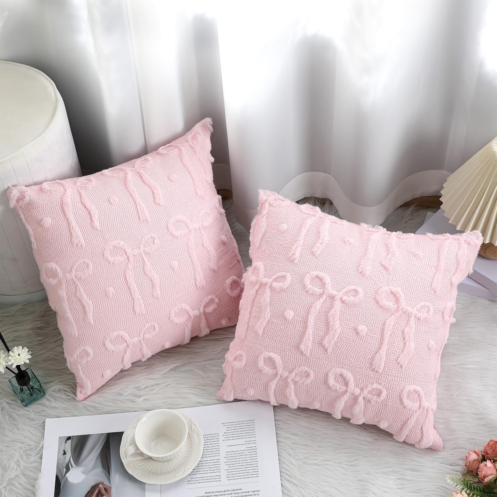 Pink Bow Throw Pillow Covers 1 - Pillow Insert 18X18 avis et prix
